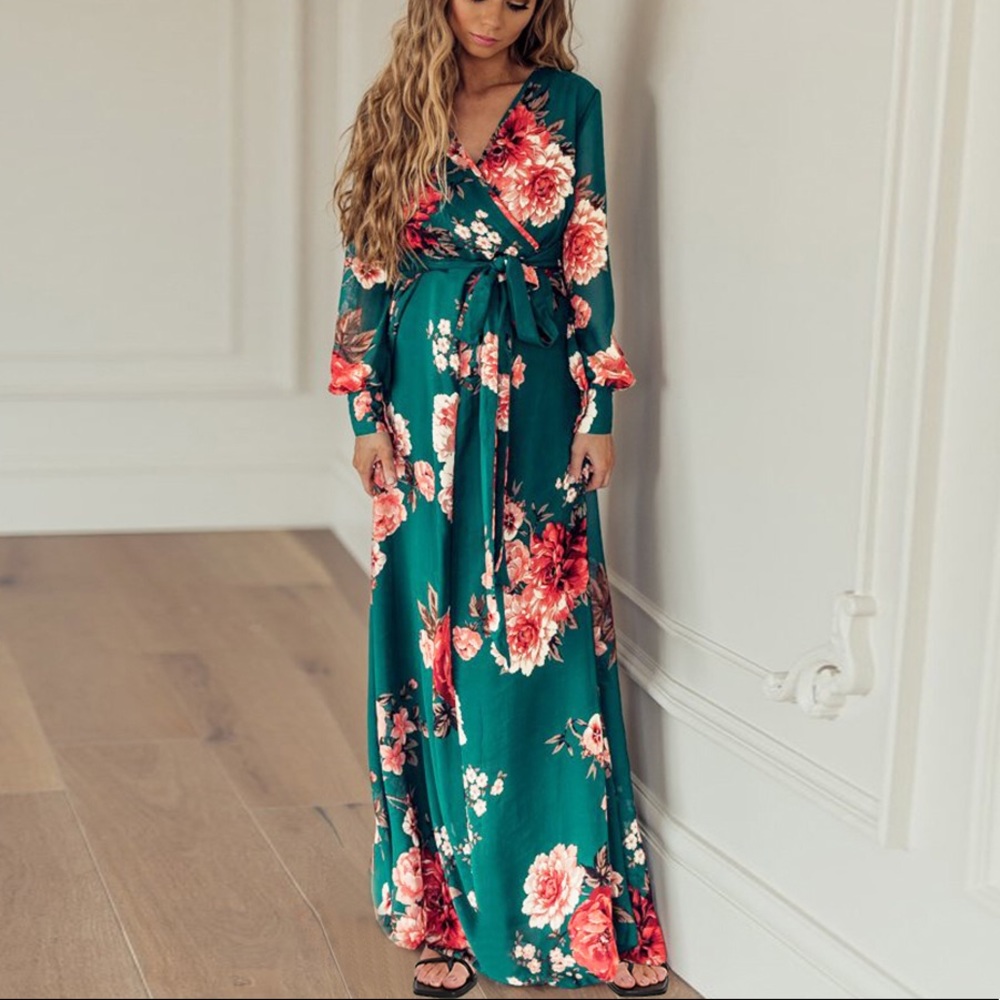 [3Packs] Floral Long Sleeves Maxi Dress